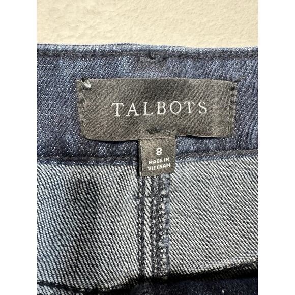Talbots Stretch Blue Dark Wash A-Line Denim Skirt Zippered Pockets Size 8. - Picture 3 of 5